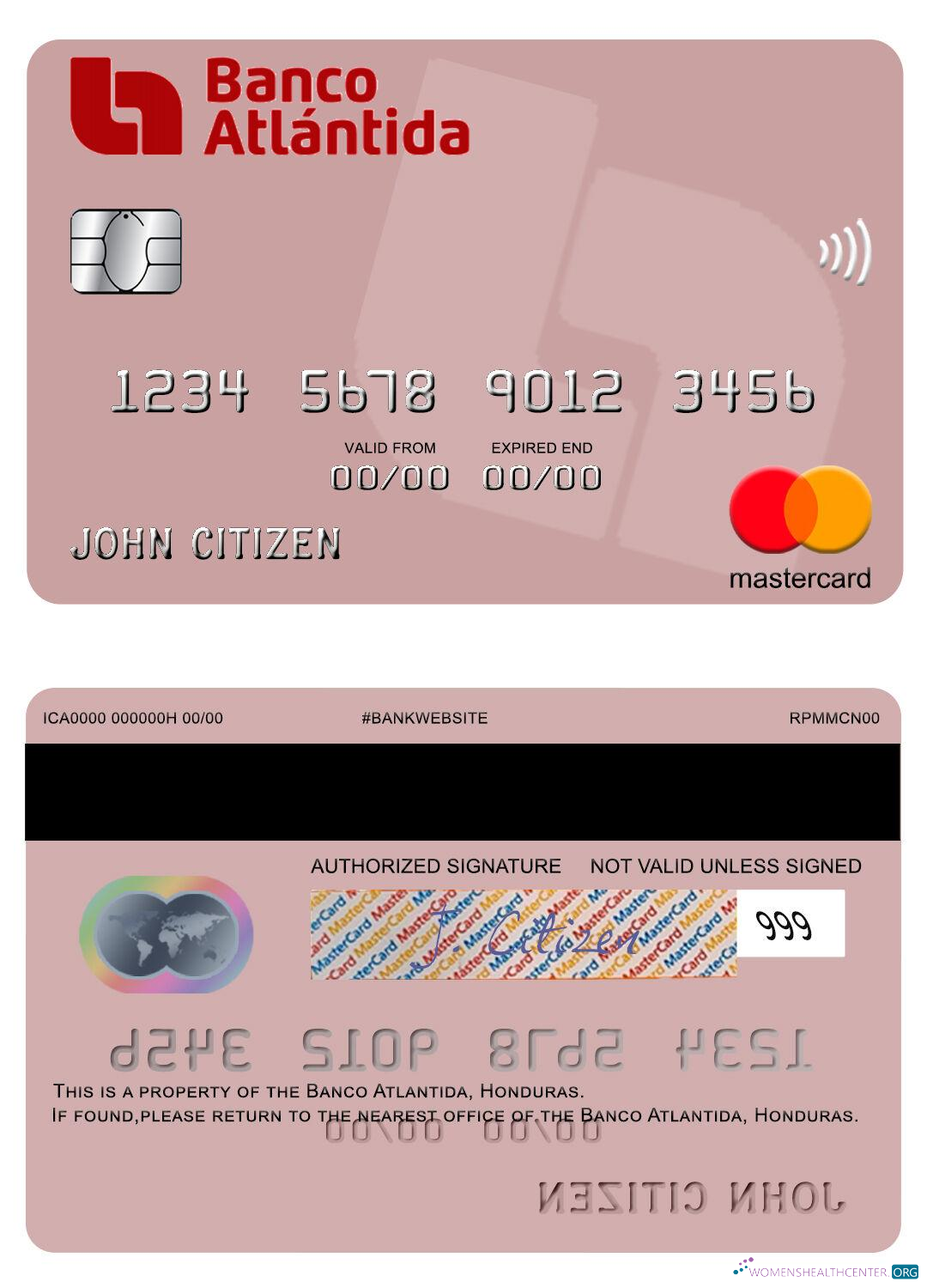 Download Honduras Banco Atlantida mastercard Photoshop template